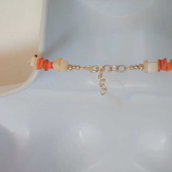 Handmade Valentines Heart Necklace with Peach Coral White Shell Beads 19 Inch - Picture 3 of 16